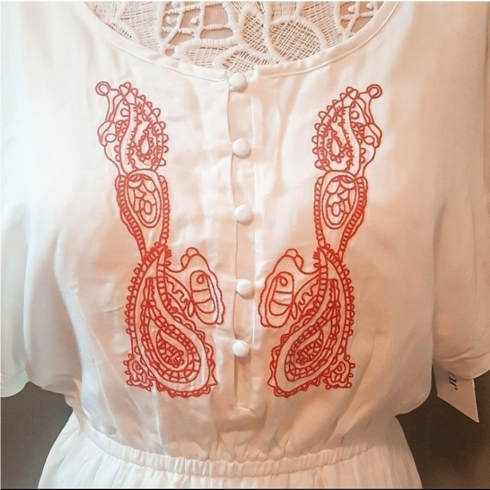 NEW JUSTFAB M Boho Embroidered Flutter Sleeve Whi… - image 4